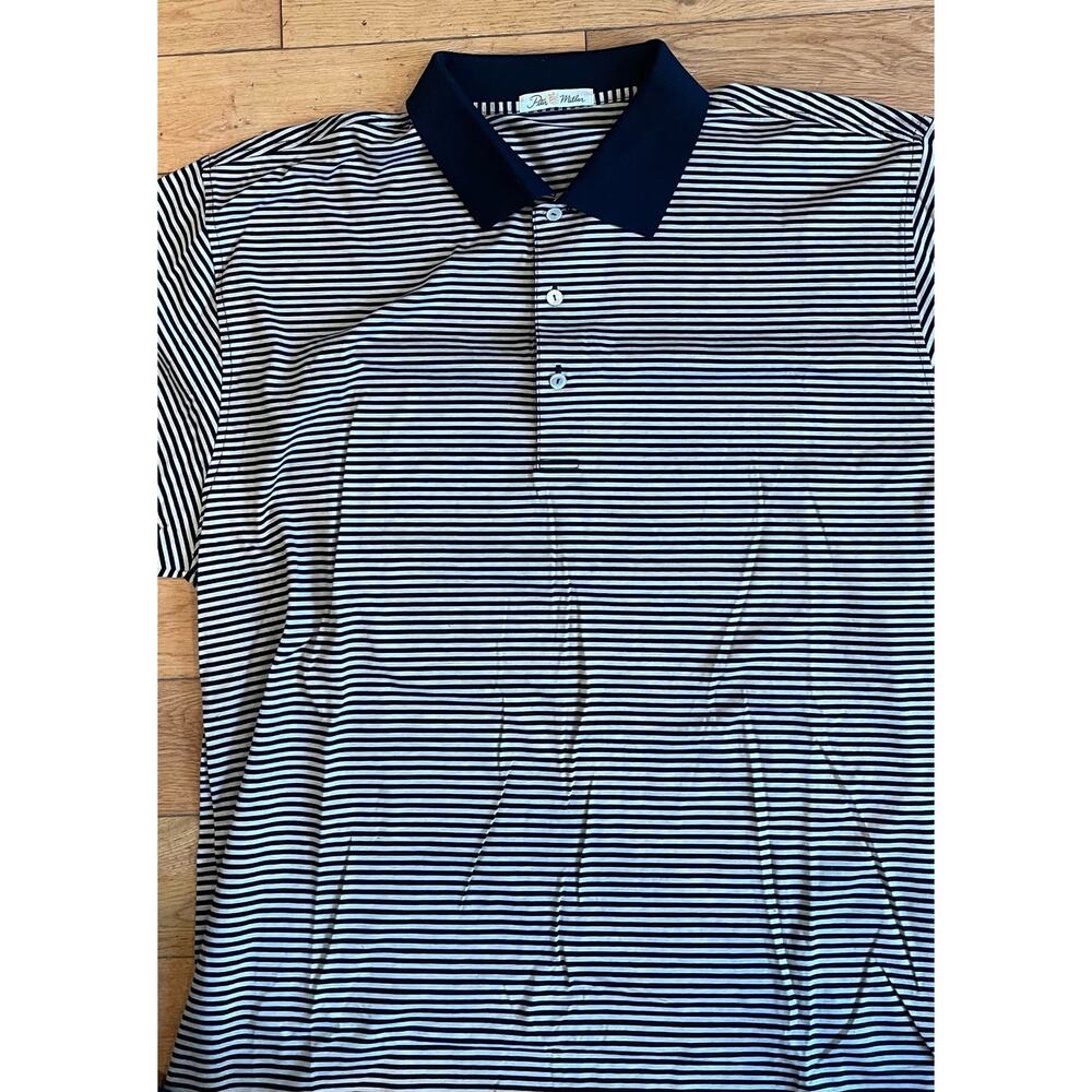 Peter Millar Tan and Black Striped Button Up Collared Polo Shirt Size XL NWOT